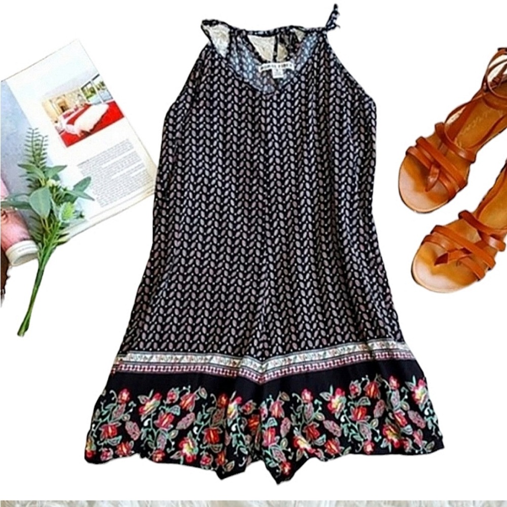 Moral Fiber Women's Romper Size Small Black Floral Sleeveless Spring Bohemian
